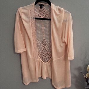 torrid Peach Open-Front Crochet-Back Cardigan